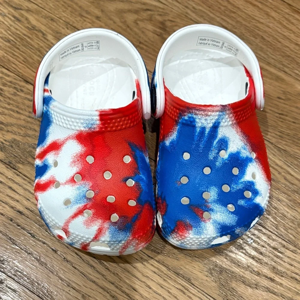 Baby Tie-Dye Crocs - Red, Blue, and White